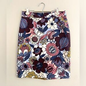 Burgundy Blue Pink Floral Skirt